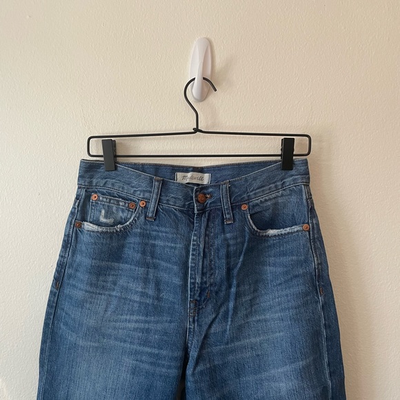 Madewell The Perfect Summer Busted Knee Cotton High Rise Dark Wash Denim Jeans - Picture 2 of 9